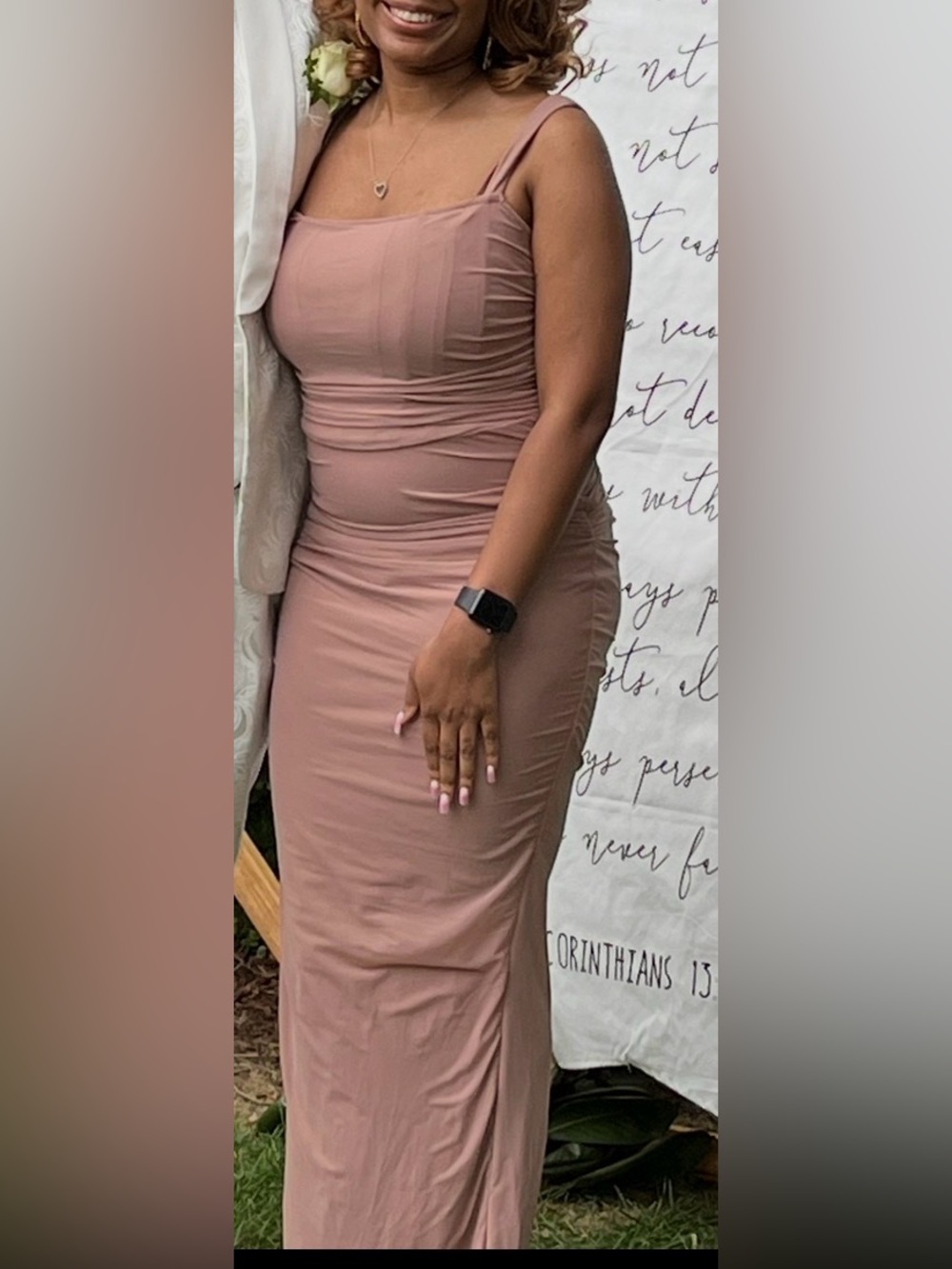 PrettyLittleThing Beige Ruched Strappy Maxi Dress